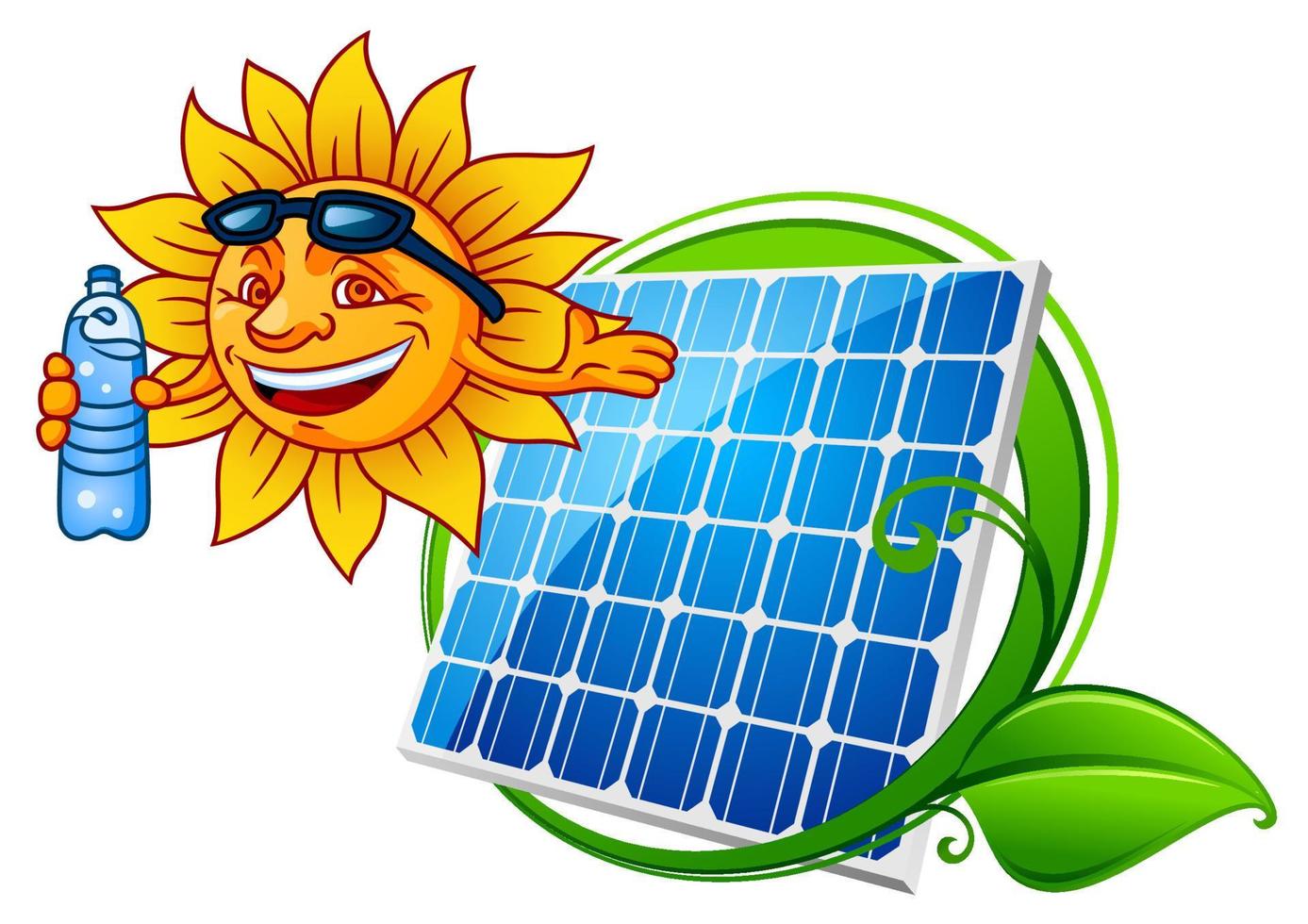 Sun and solar panel vector