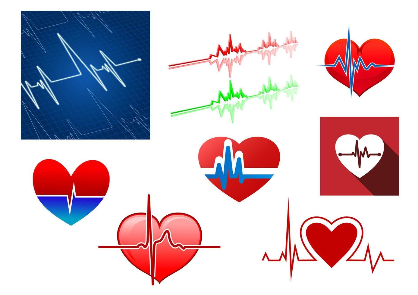 corazones con iconos de frecuencia de latido vector