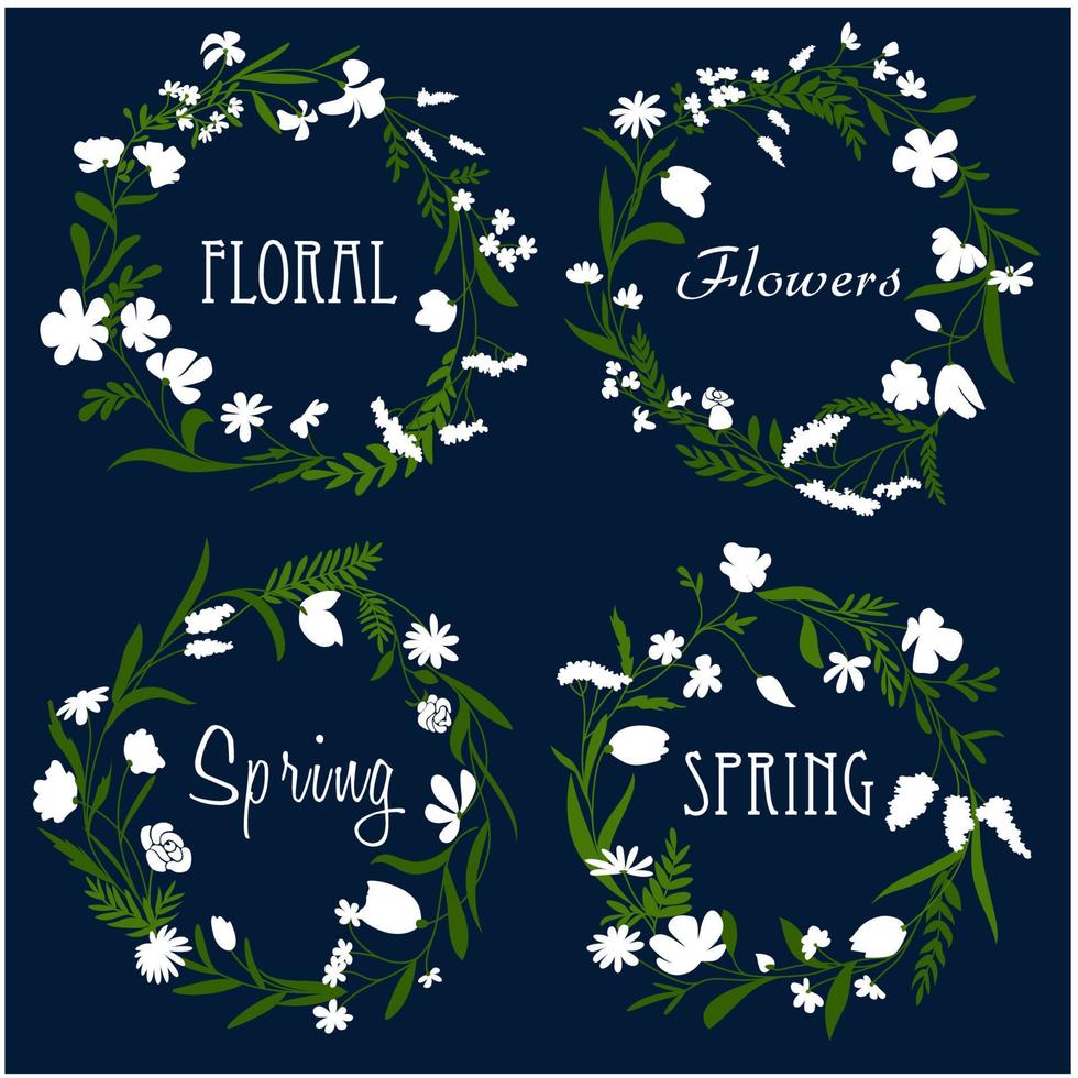 coronas con flores blancas y hierbas vector