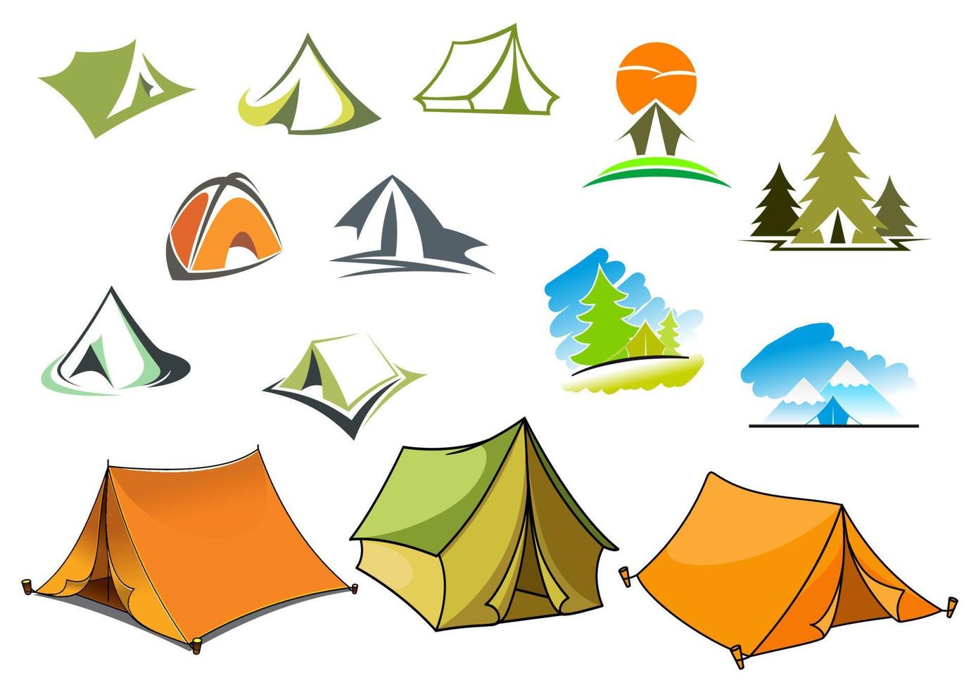 Camping symbols with tents and nature vector
