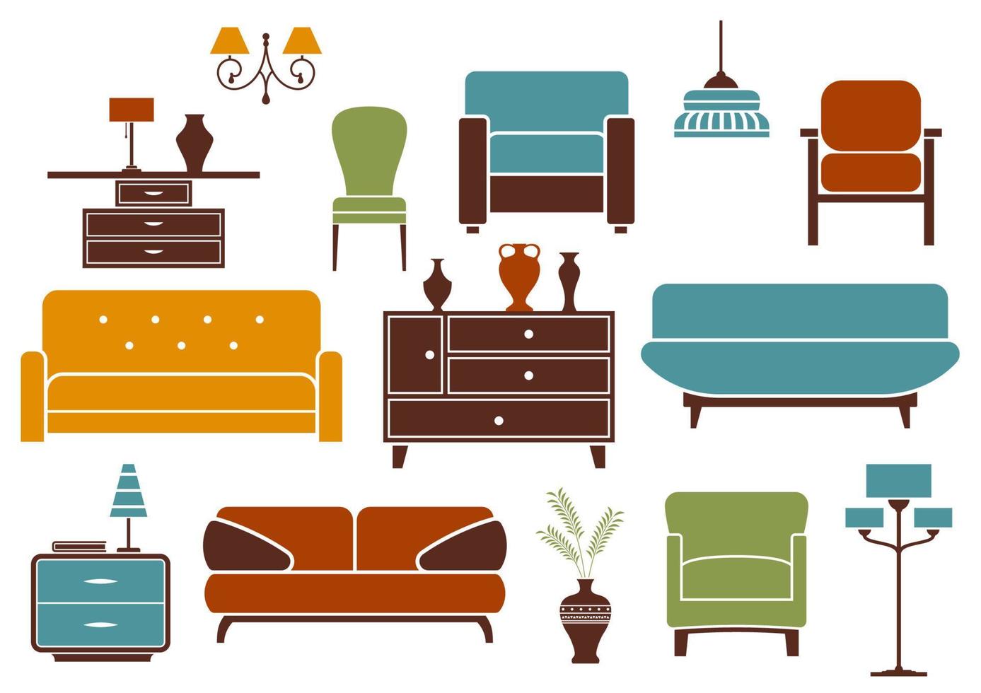 muebles y elementos de diseño de interiores vector