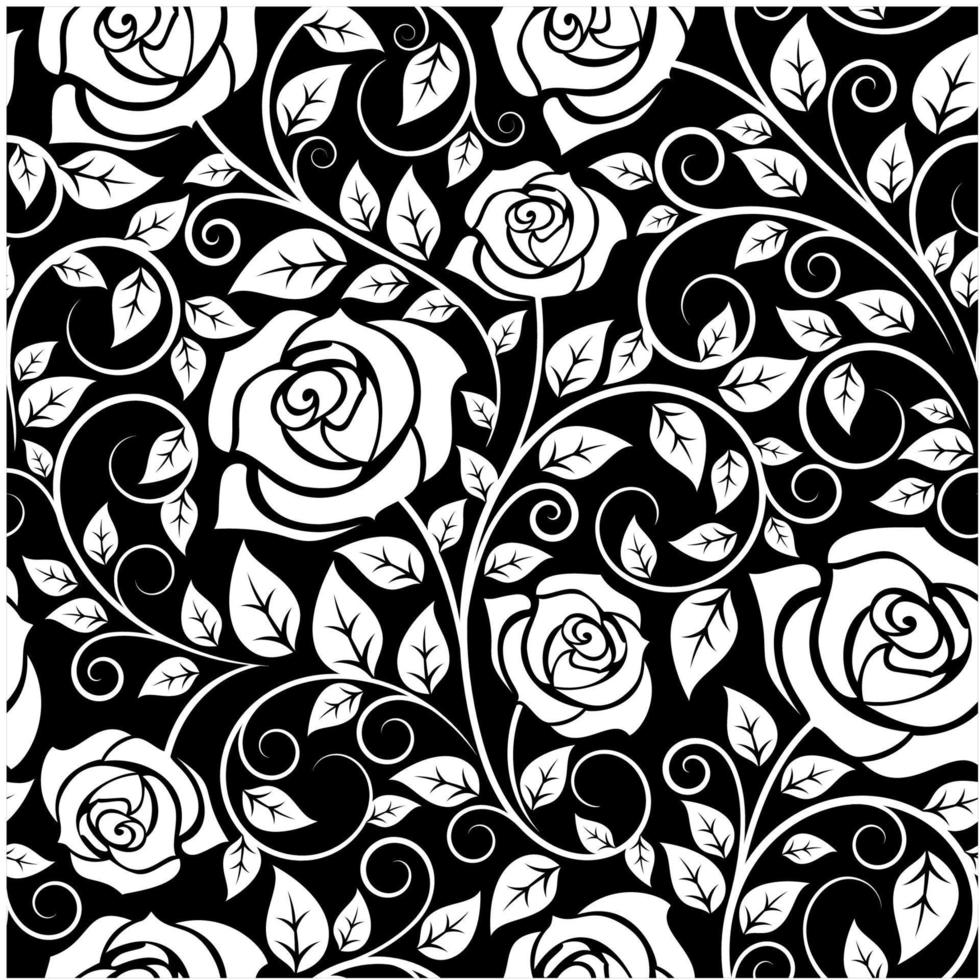 Black and white roses seamles pattern vector