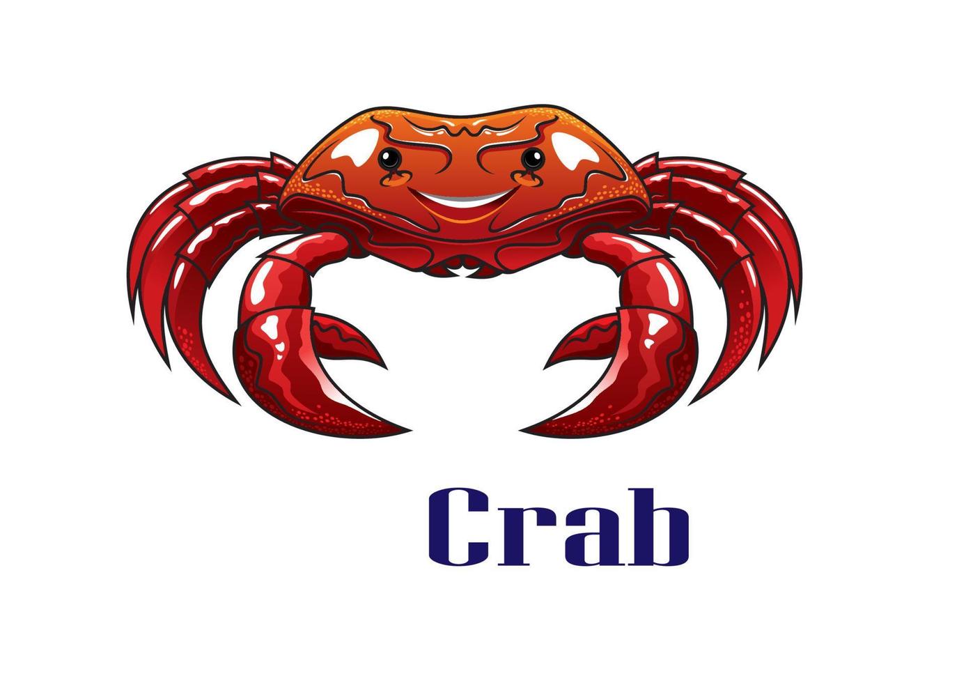 Cartoon red crab with big claws vector