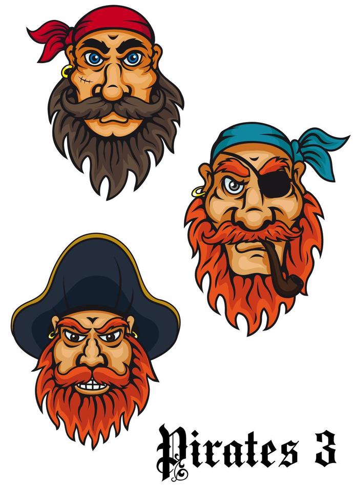 Cartoon fierce pirates set vector