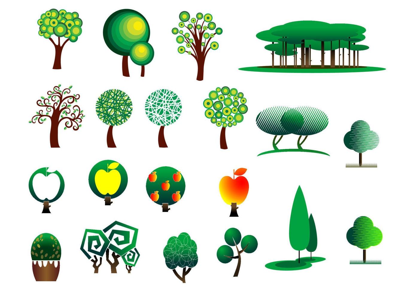 iconos de árbol estilizados abstractos vector