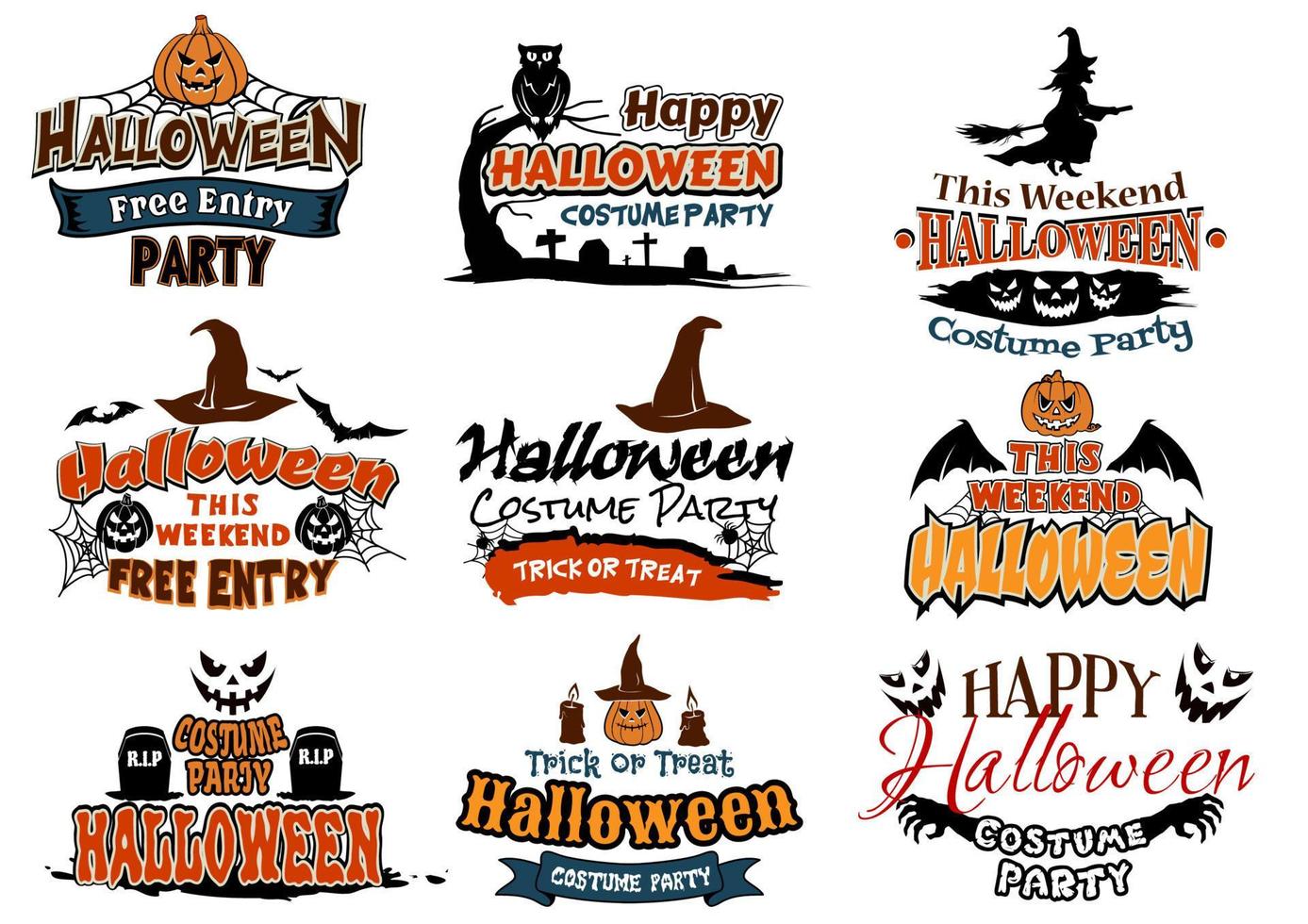 Colorful set of Happy Halloween designs vector