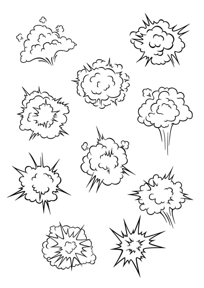 Assorted cartoon explosion effects and clouds vector