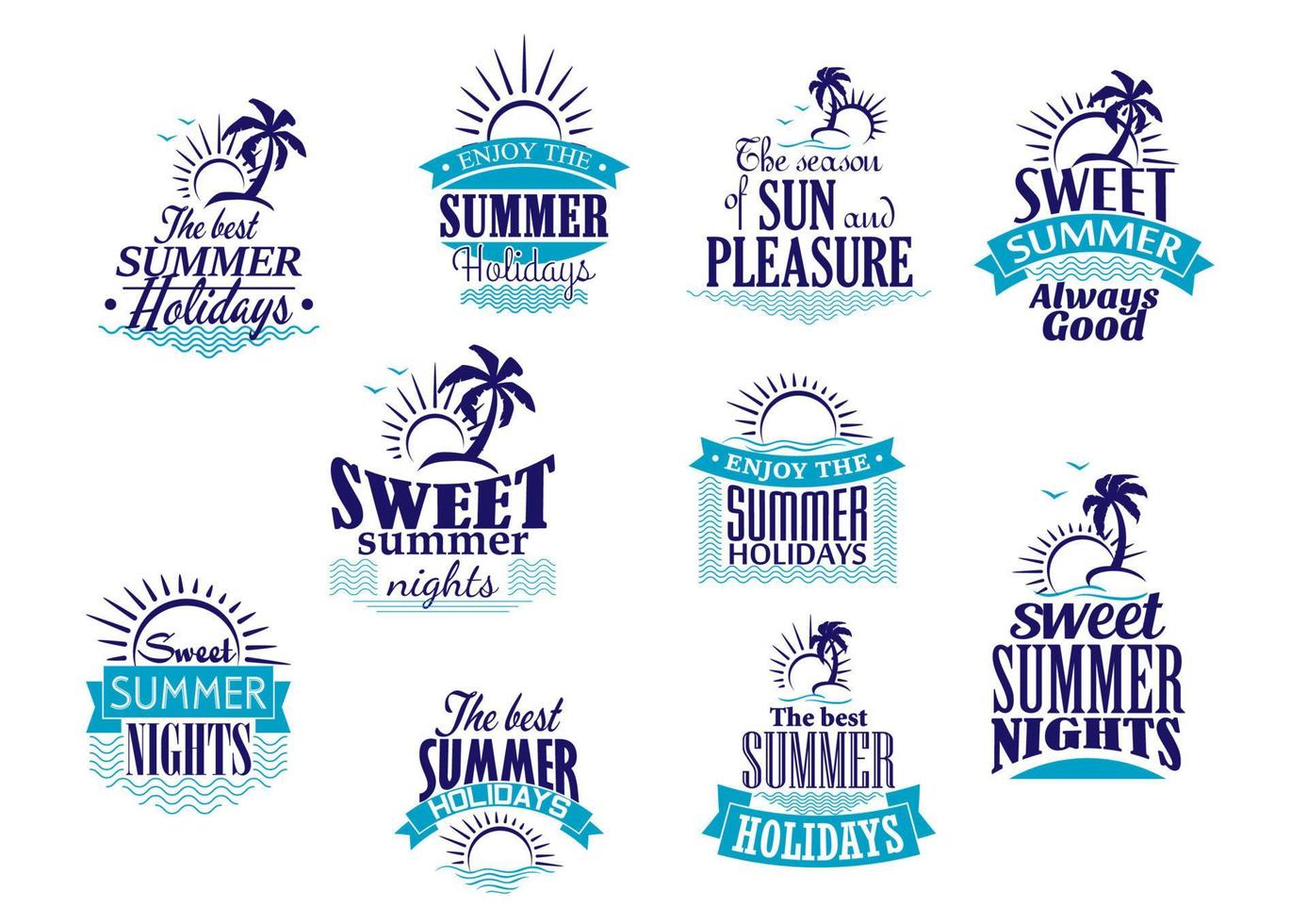 Summer holidays and vacation emblems in blue colors vector