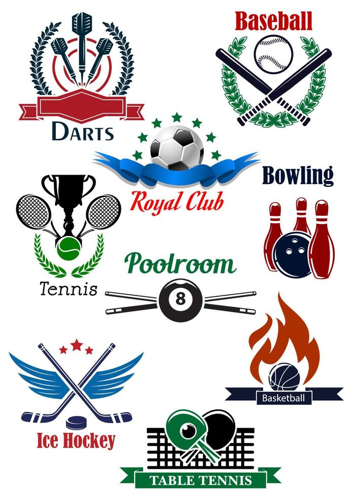 Sporting game emblems with heraldic elements vector