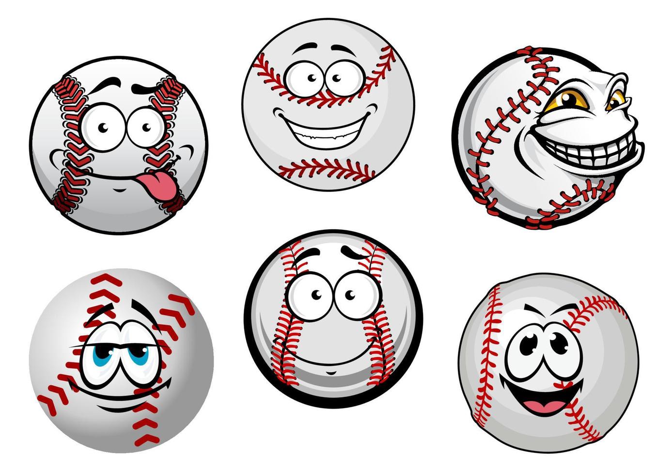 personajes de dibujos animados de pelotas de béisbol sonrientes vector