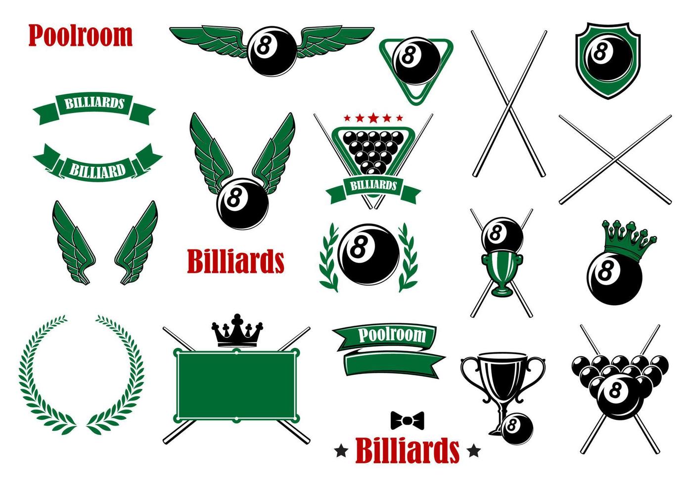 Billiards, pool and snooker game items vector