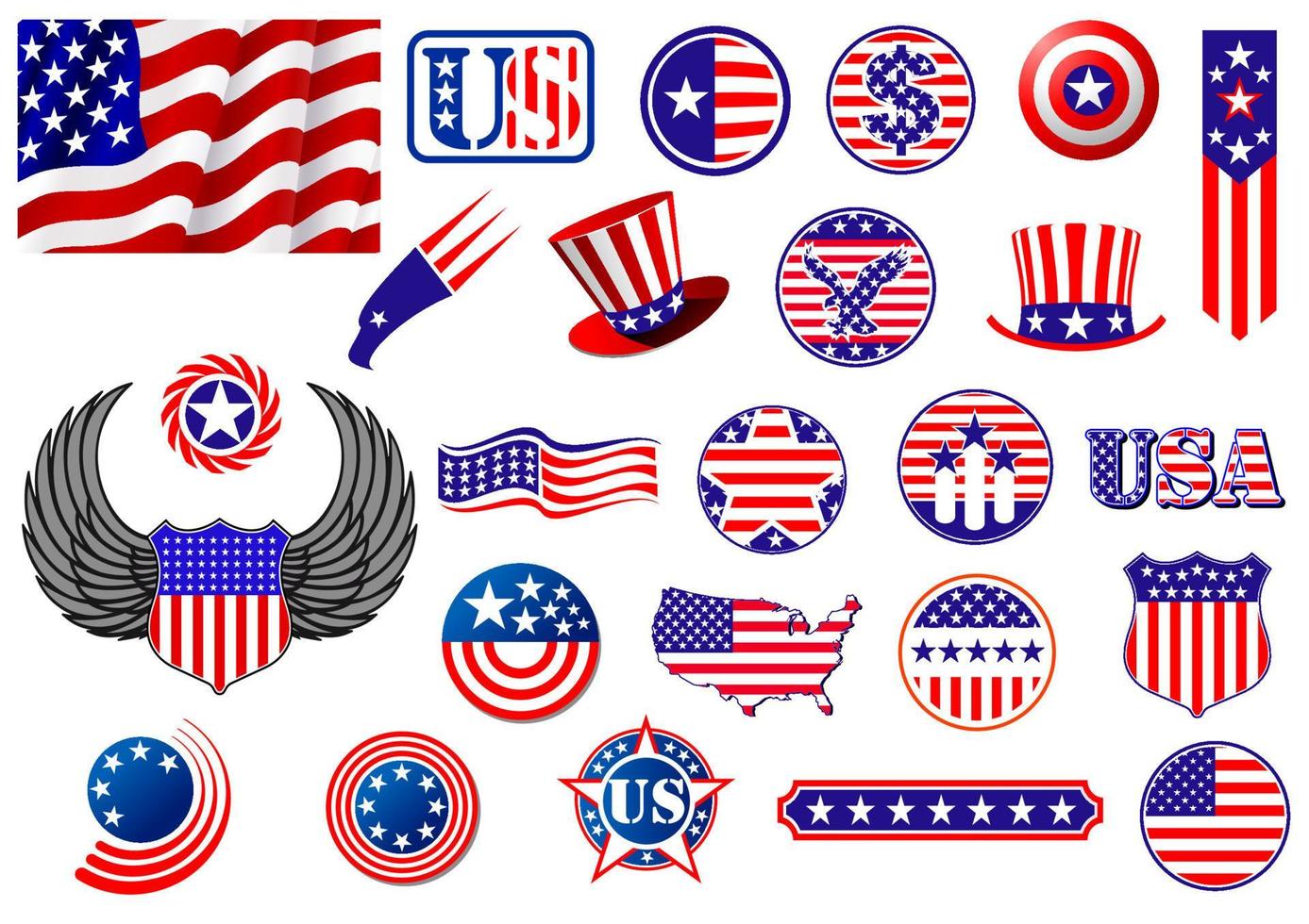 insignias, símbolos y etiquetas patrióticas americanas vector