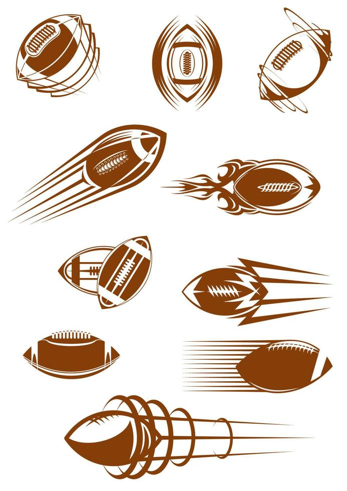 iconos de pelota de rugby marrón vector