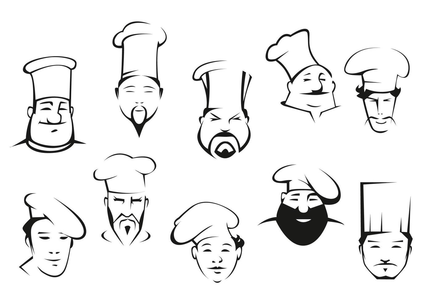 Portraits of chefs or cooks in cartoon sketch style vector