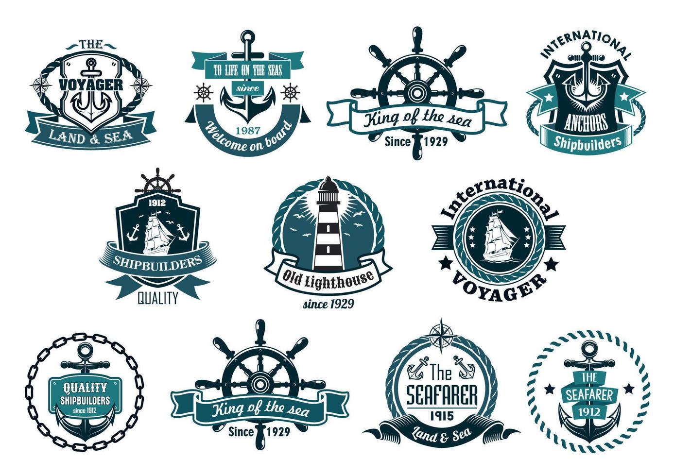 Dark blue nautical labels vector