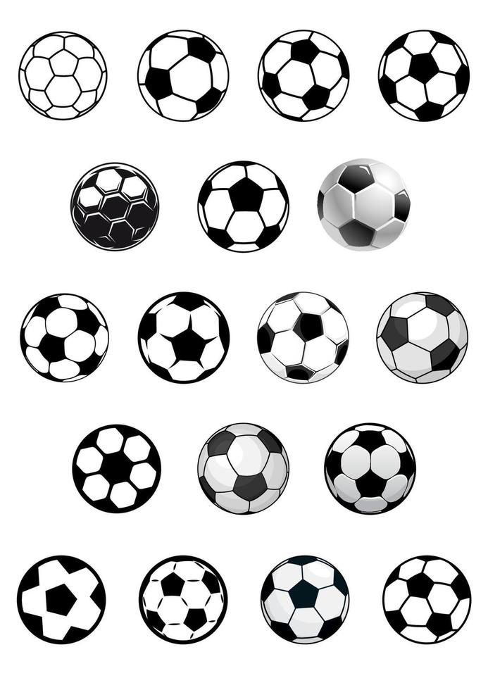 balones de fútbol o balones de fútbol en blanco y negro vector