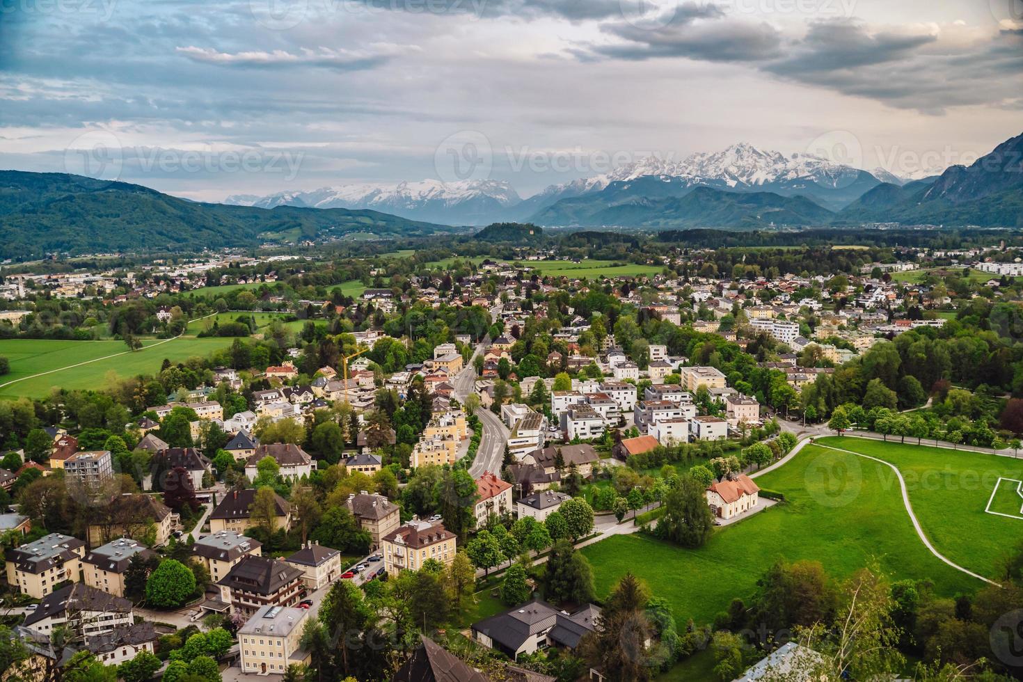 Aerial perspective view on touristic city in the valley photo