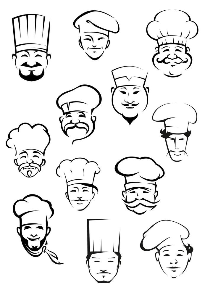 Professional chefs in toques from around the world vector