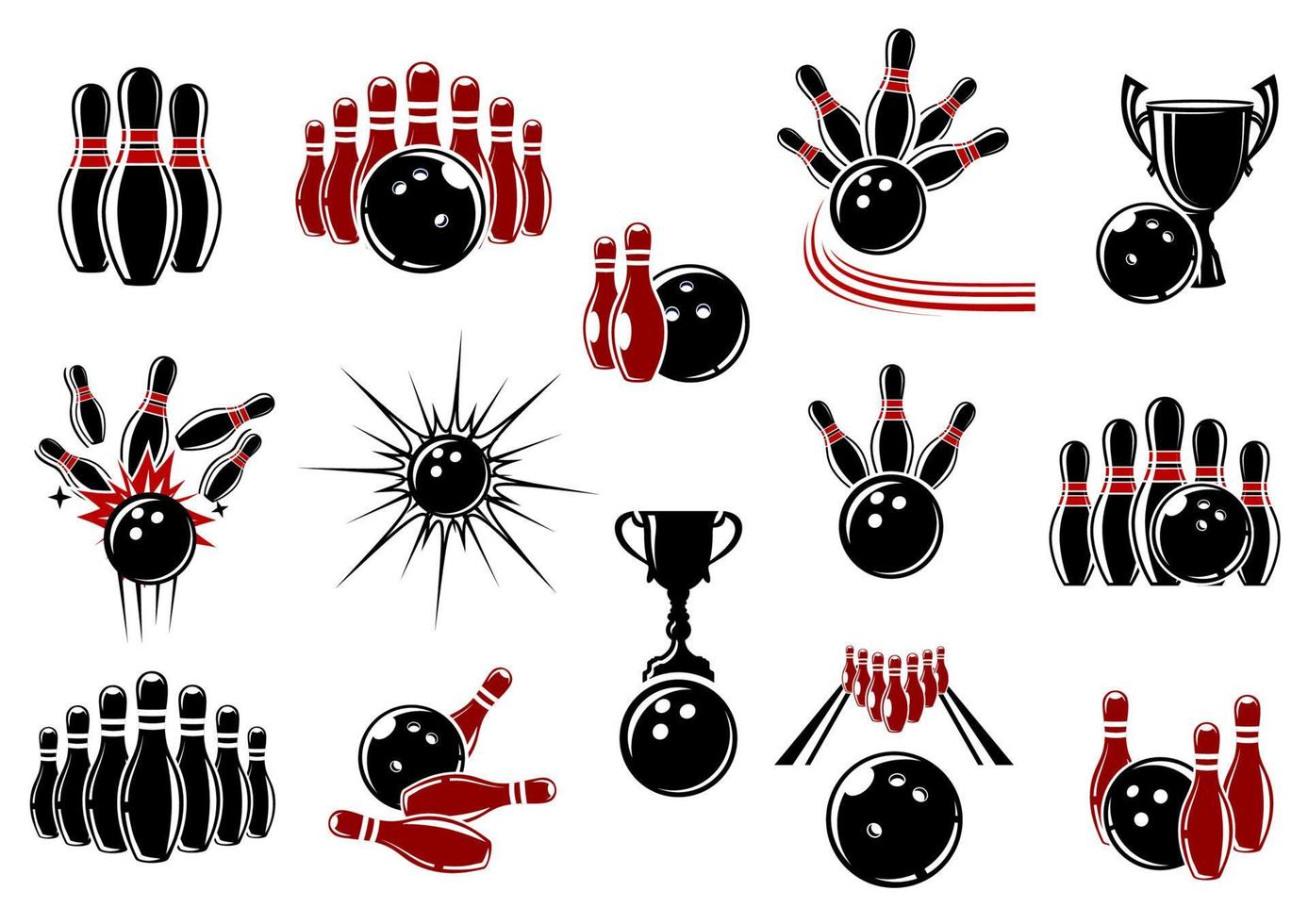 Bowling symbols with equipment and comics elements vector