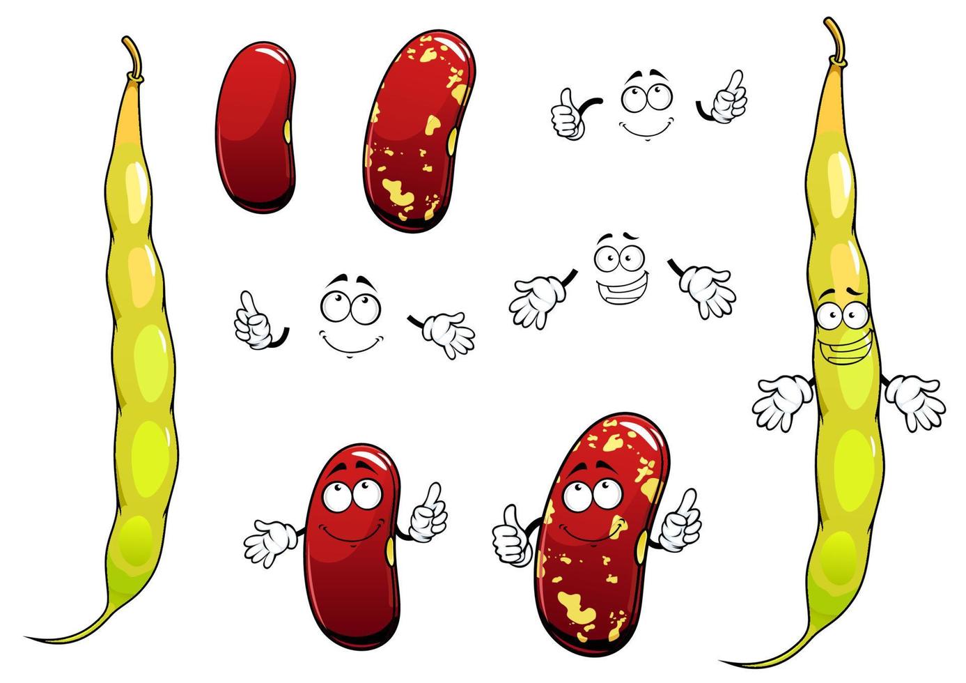 Cartoon bean pods with dry beans characters vector