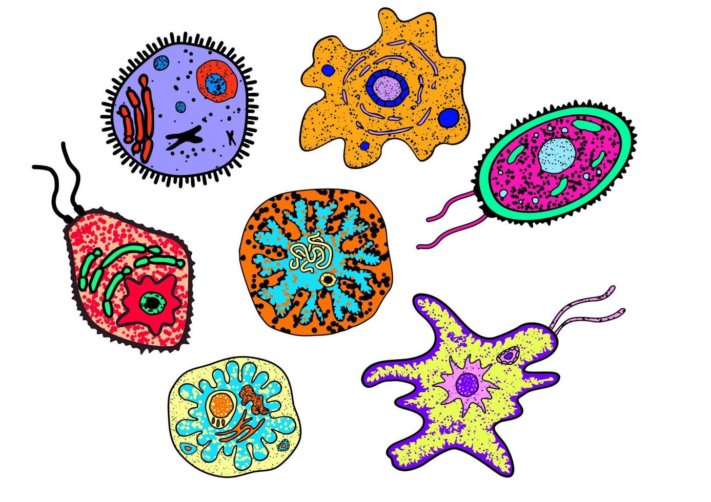 Cartoon amebas, germs or microbial lifeforms vector