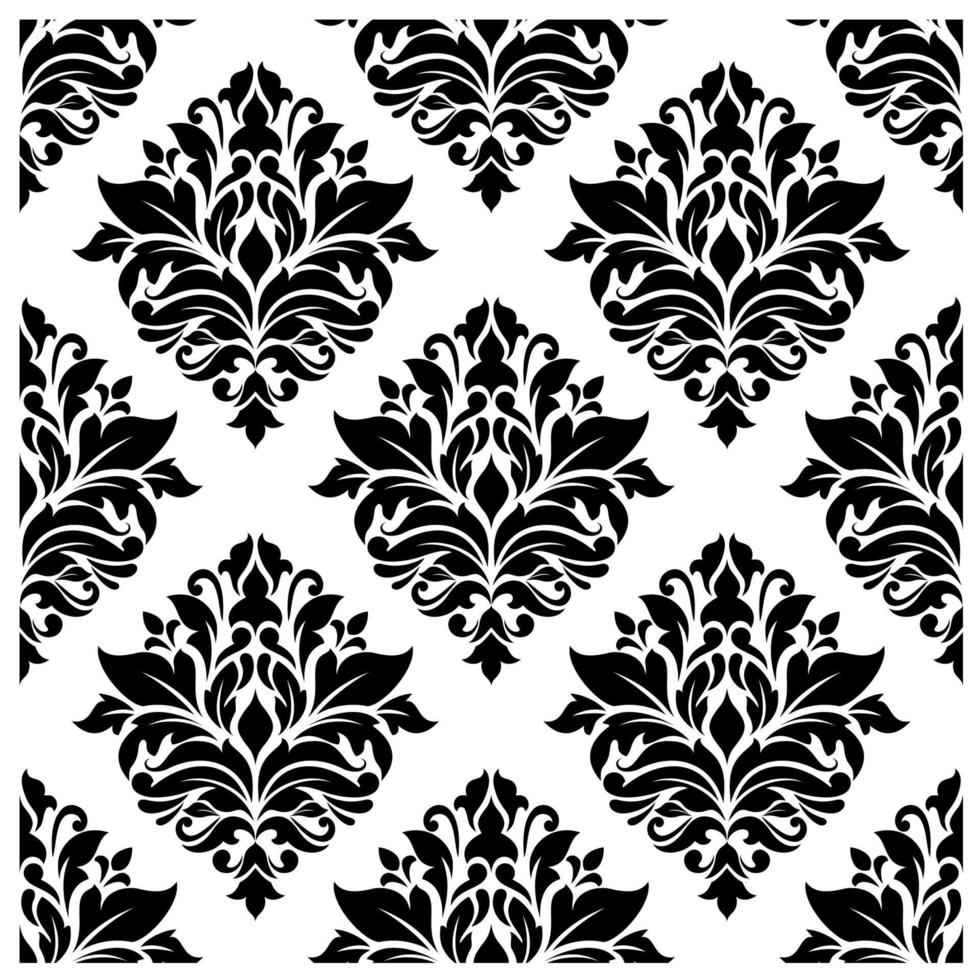 Seamless black damask floral background design vector