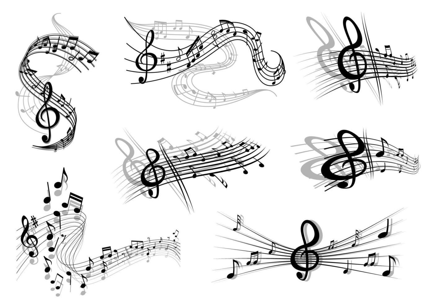 Musical waves with notes and a clef vector