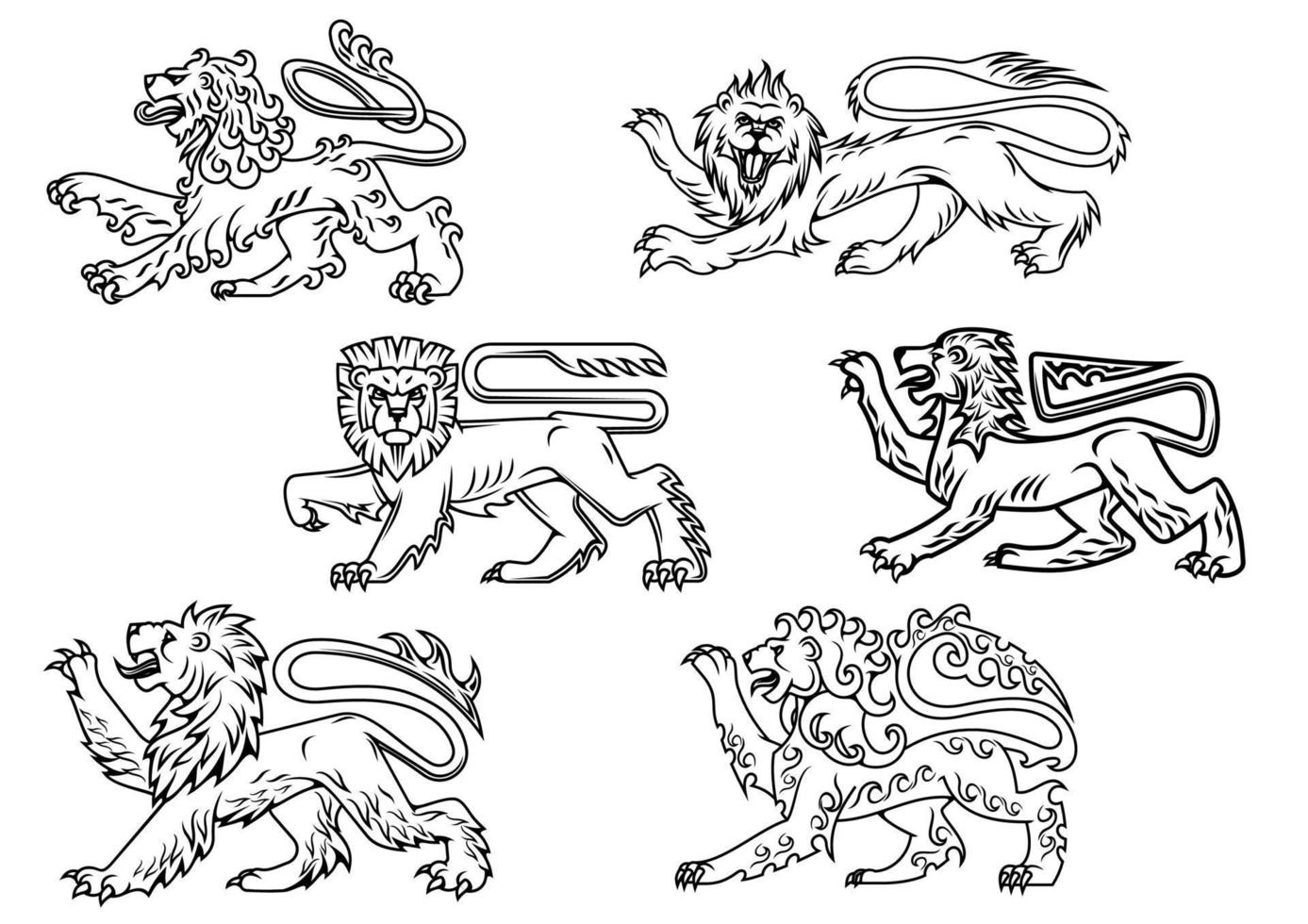 Vintage heraldic lions set vector