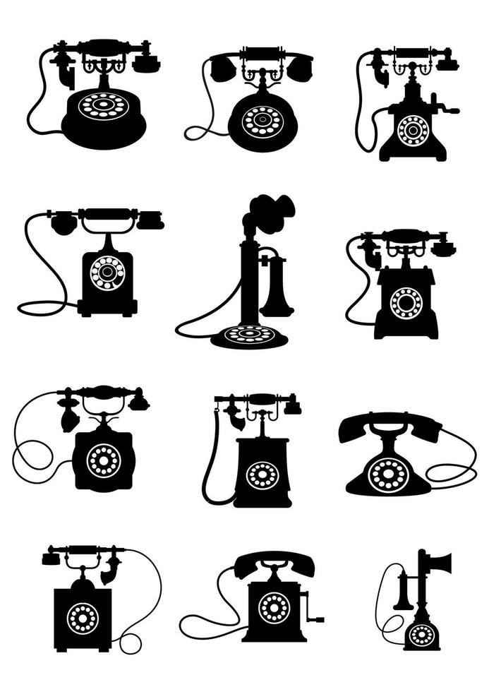Silhouette of vintage telephones vector