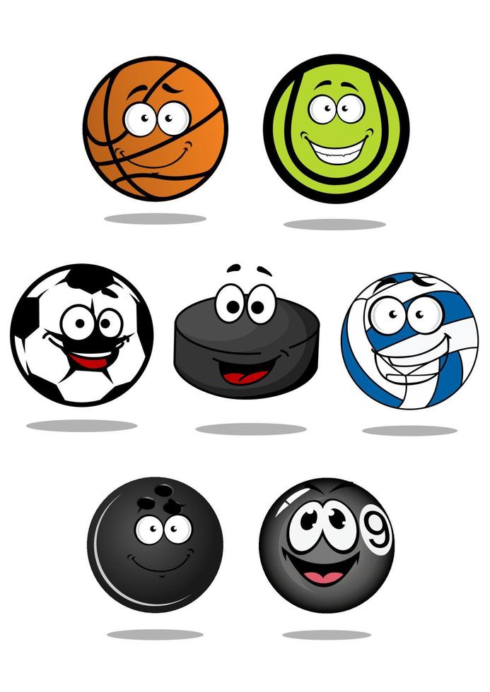 conjunto de personajes de dibujos animados de pelotas deportivas vector