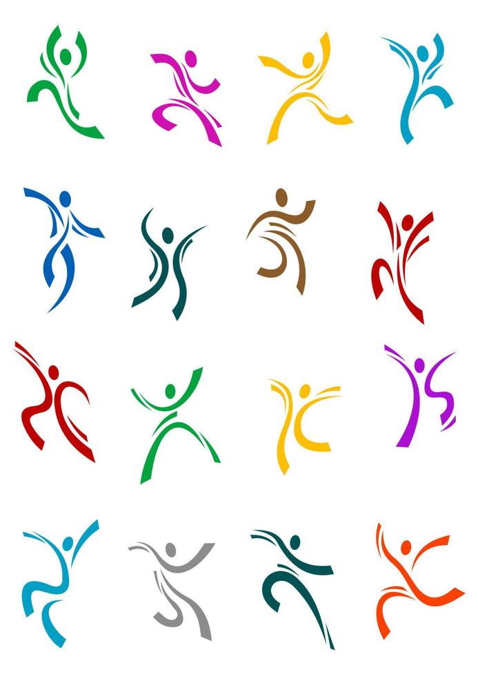 Dancing and jumping peoples icons vector