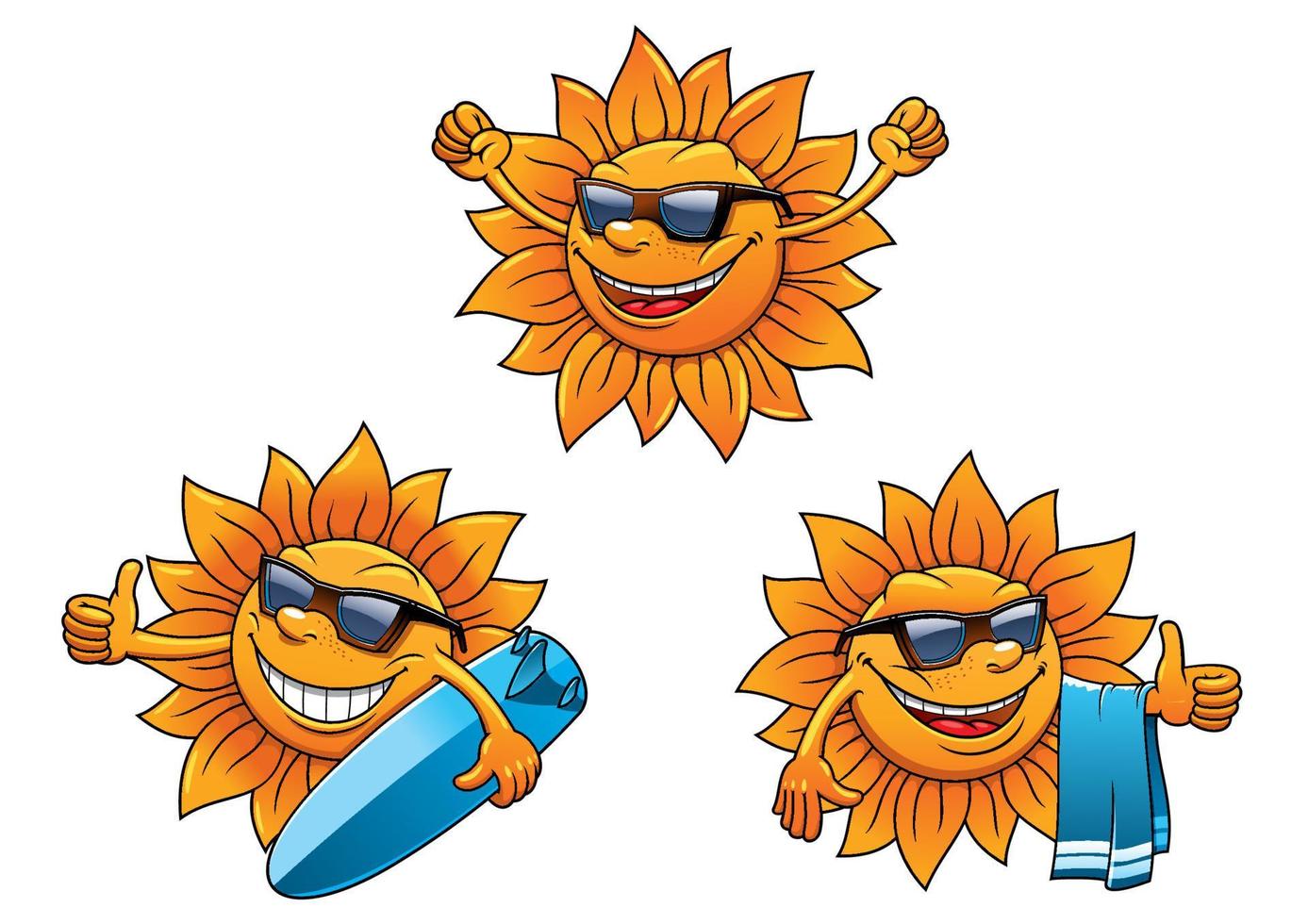 Trendy hip summer sun characters vector