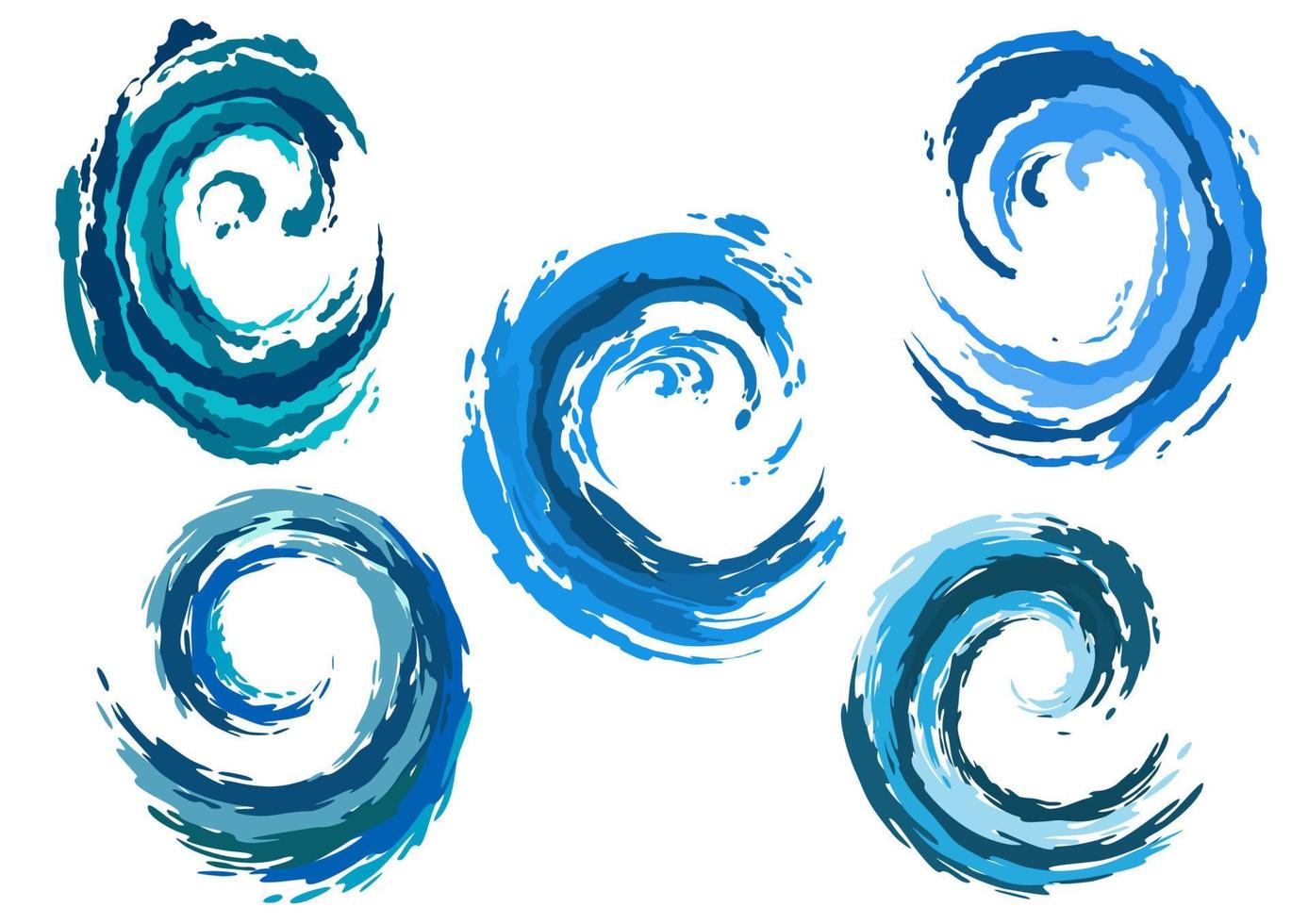 Blue rounded sea waves set vector