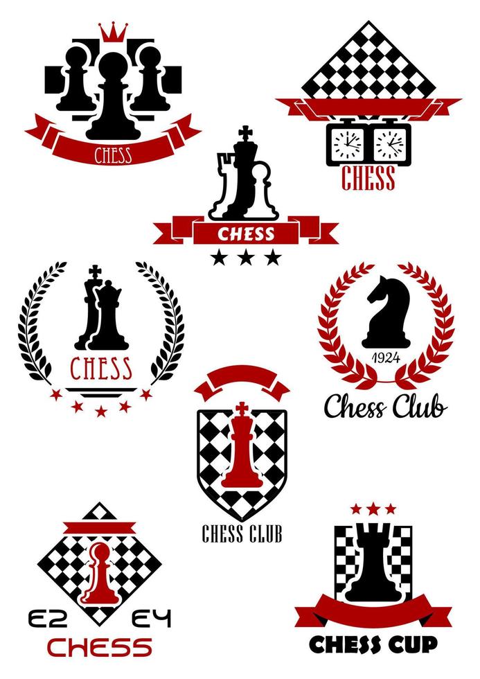 Chess sports game logos, labels and symbols vector
