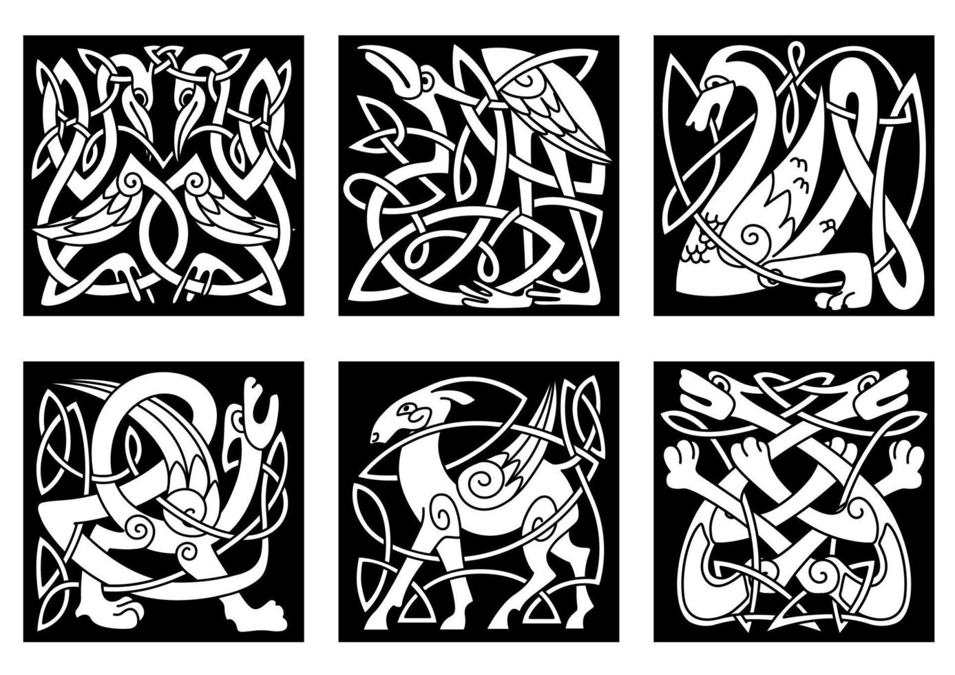 Celtic style animals on black background vector