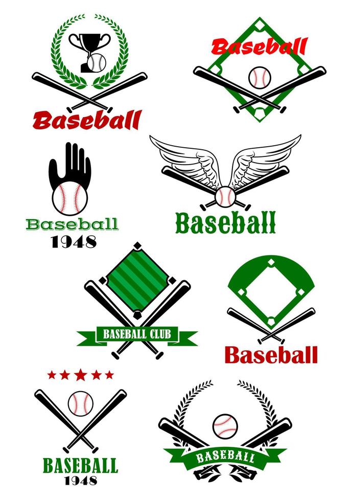 juego de béisbol emblemas y símbolos deportivos vector