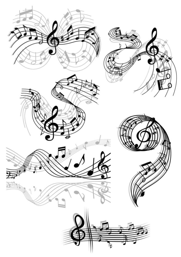 Swirling musical scores and notes vector