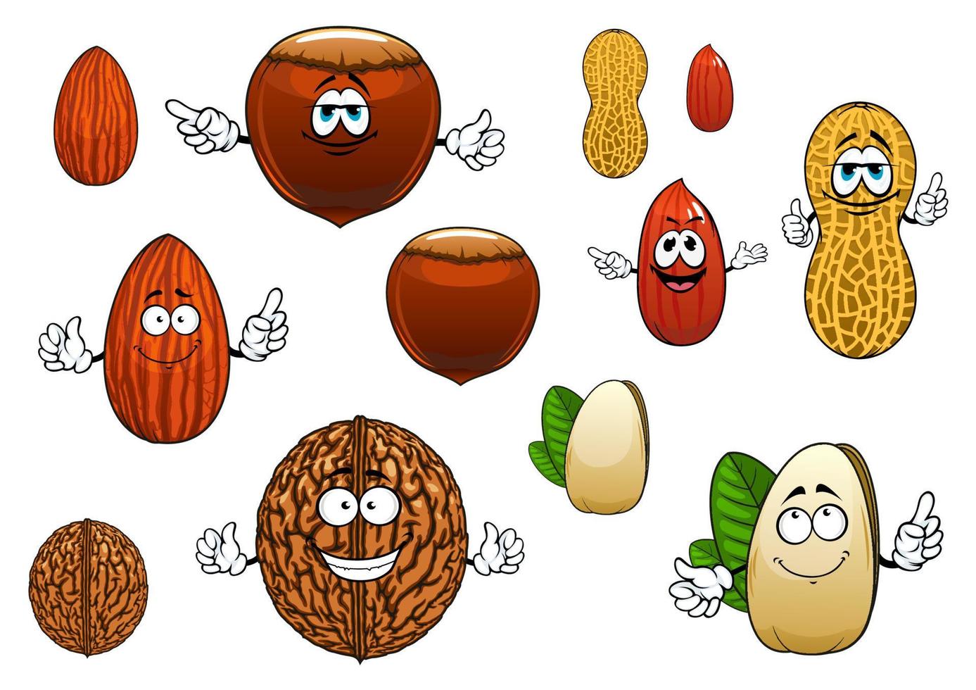 Cartoon isolated funny nuts characters vector