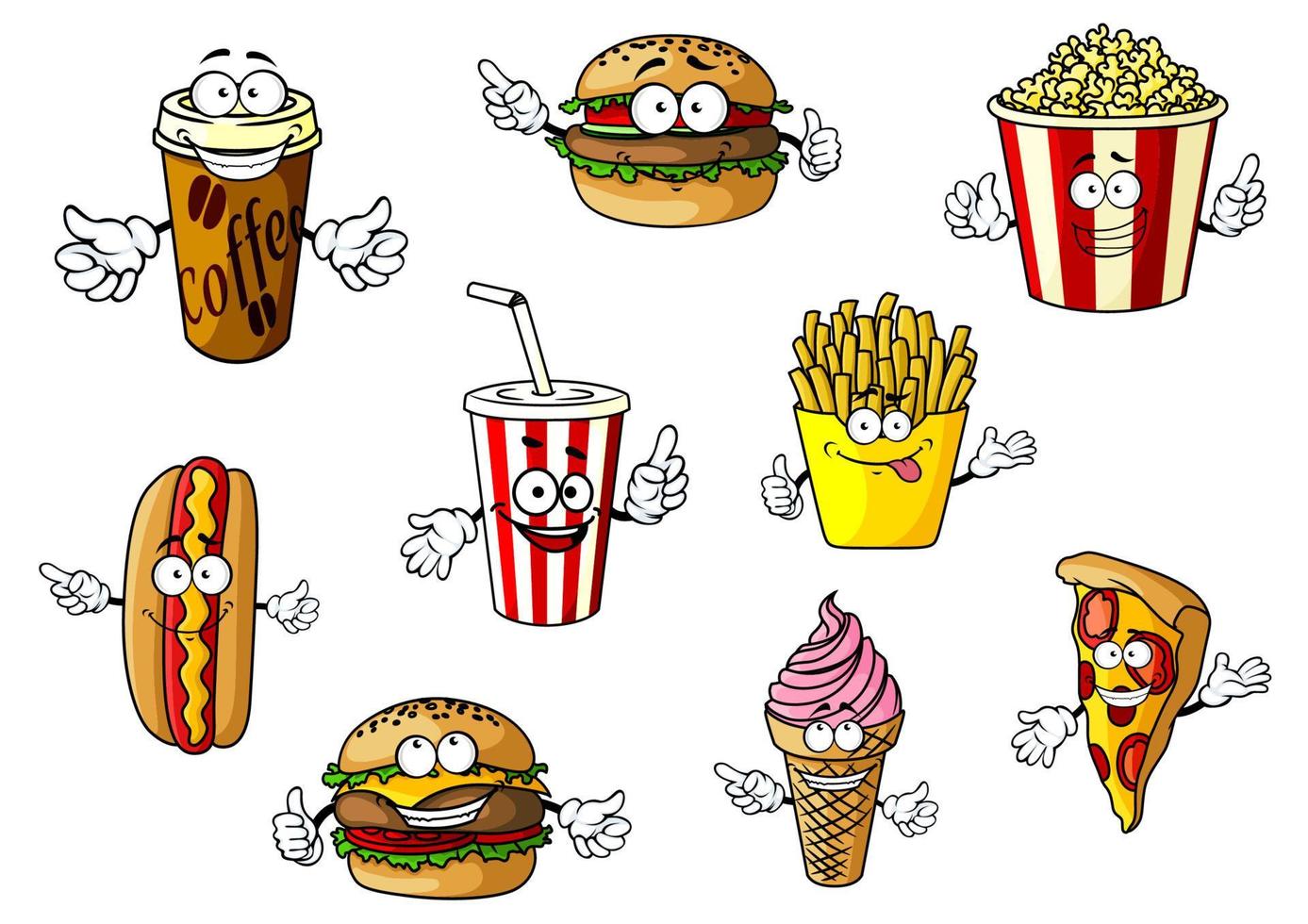 Cartoon fast food and takeaways characters 11521701 Vector Art at Vecteezy