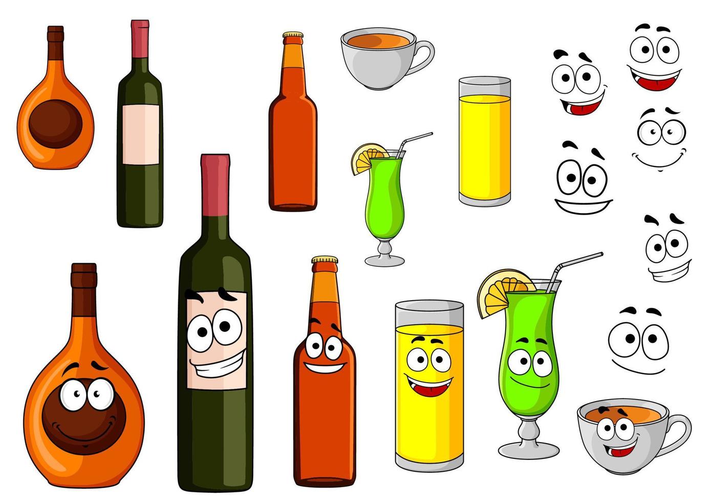 iconos de bebidas en estilo de dibujos animados vector