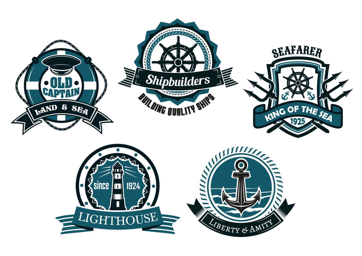 Nautical themed emblems and badges vector