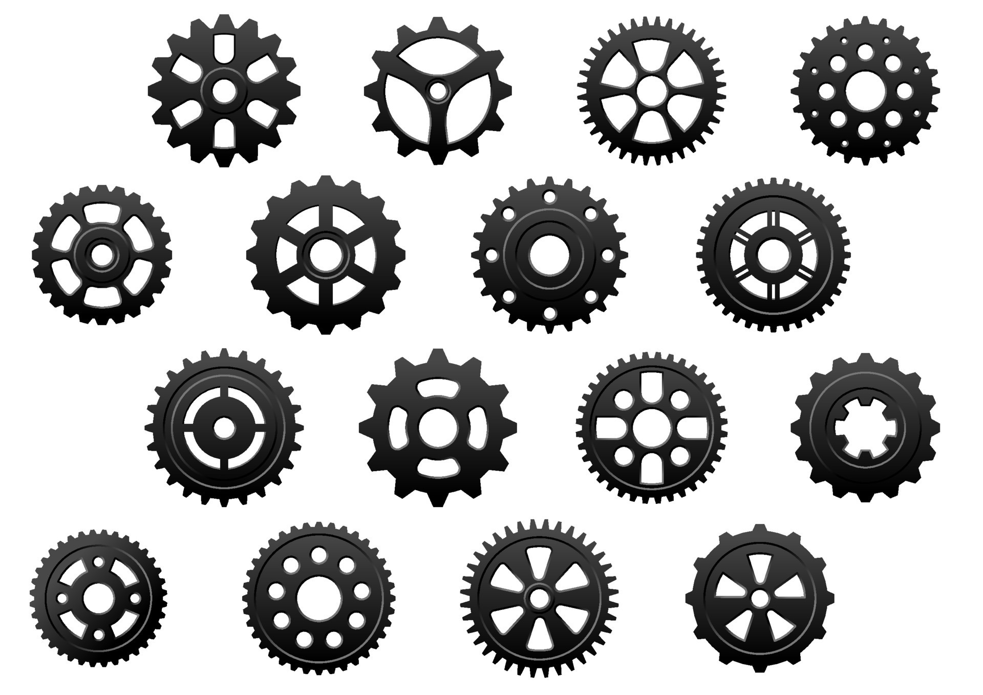 Gears and pinions silhouettes set 11521721 Vector Art at Vecteezy