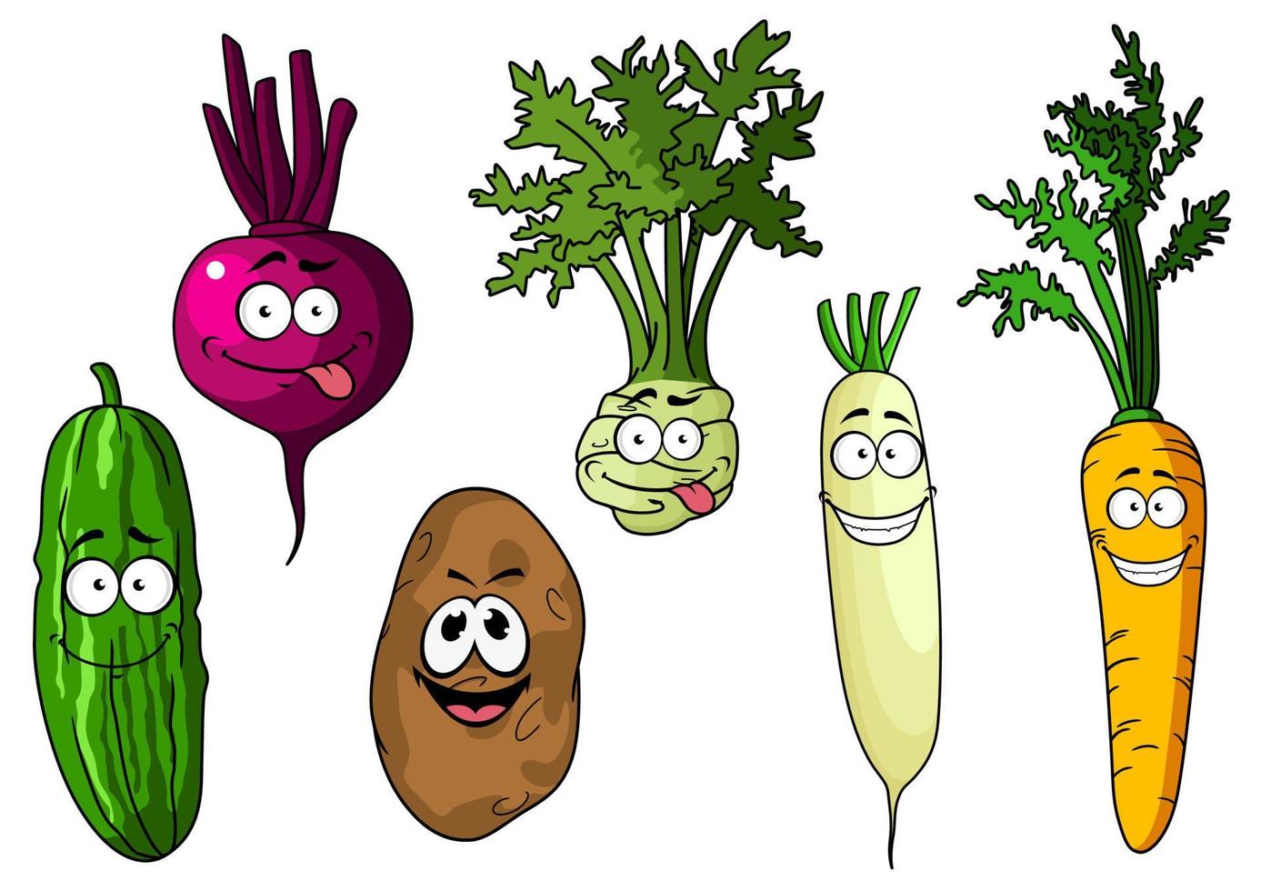 verduras divertidas frescas de dibujos animados vector