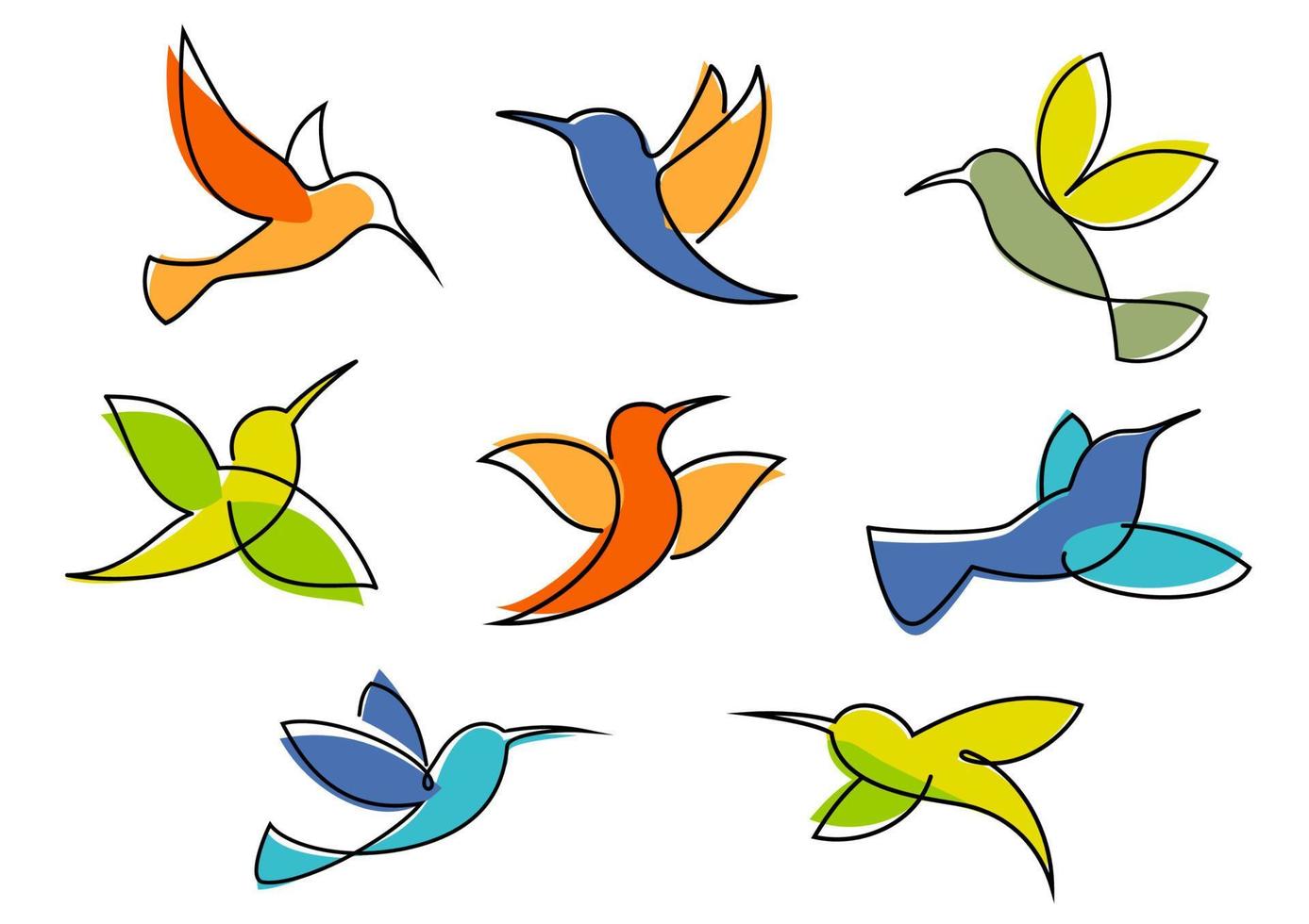 Colorful hummingbirds symbols or icons vector