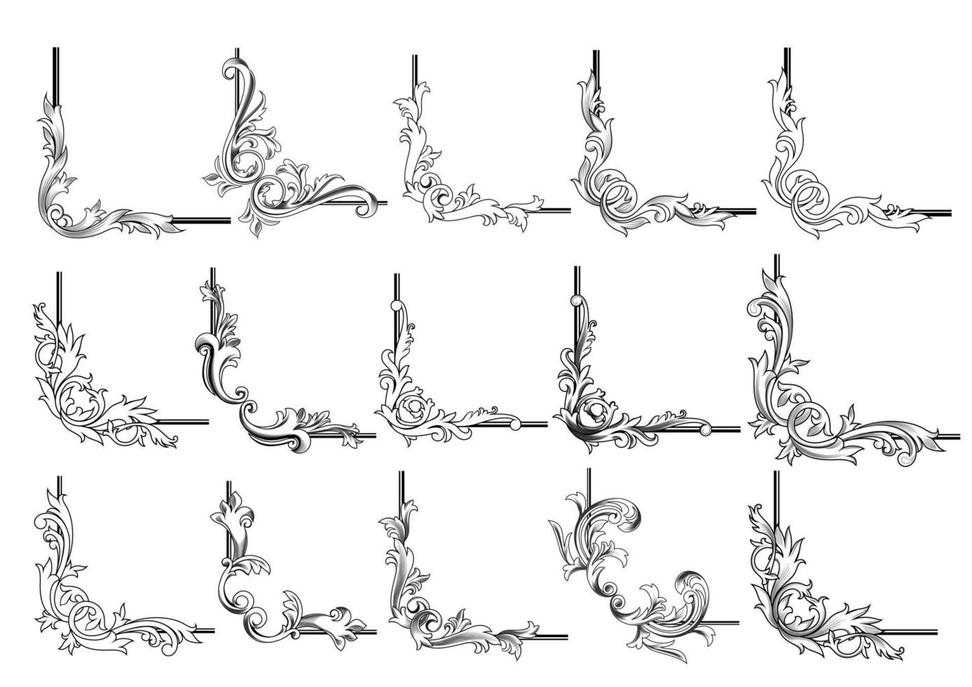 conjunto de elementos de esquinas y viñetas de borde vector