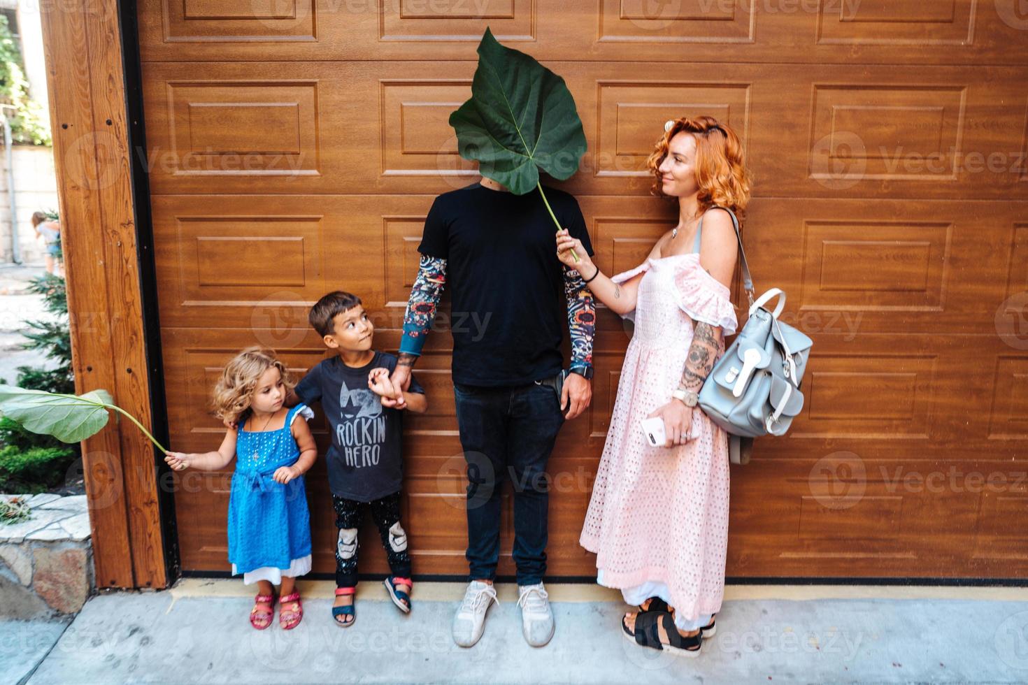 Family having fun on the street photo