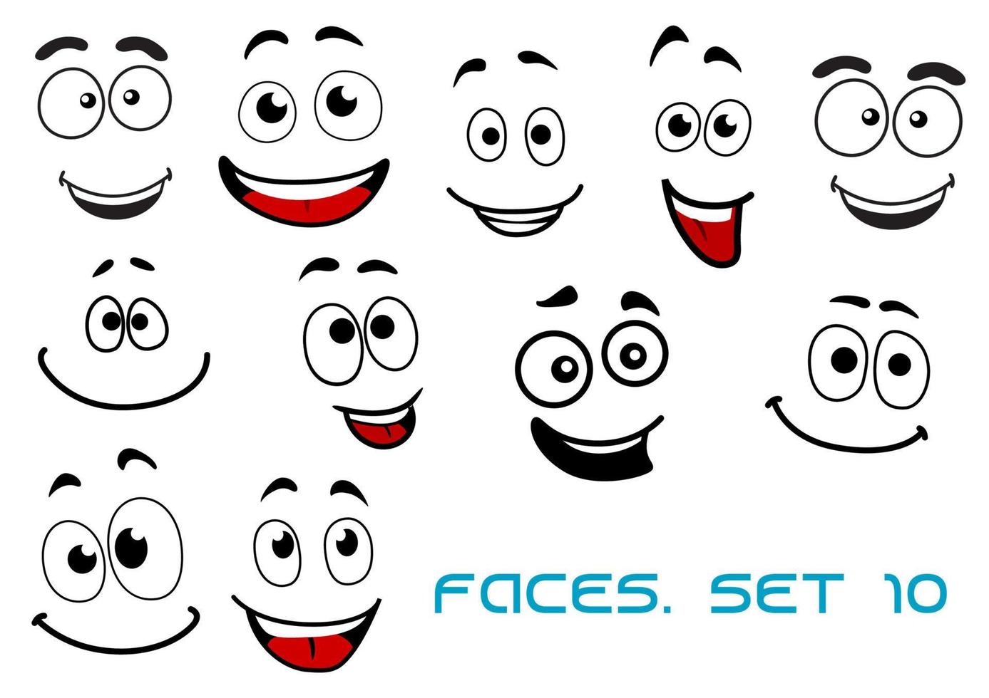 emociones felices en caras de dibujos animados vector