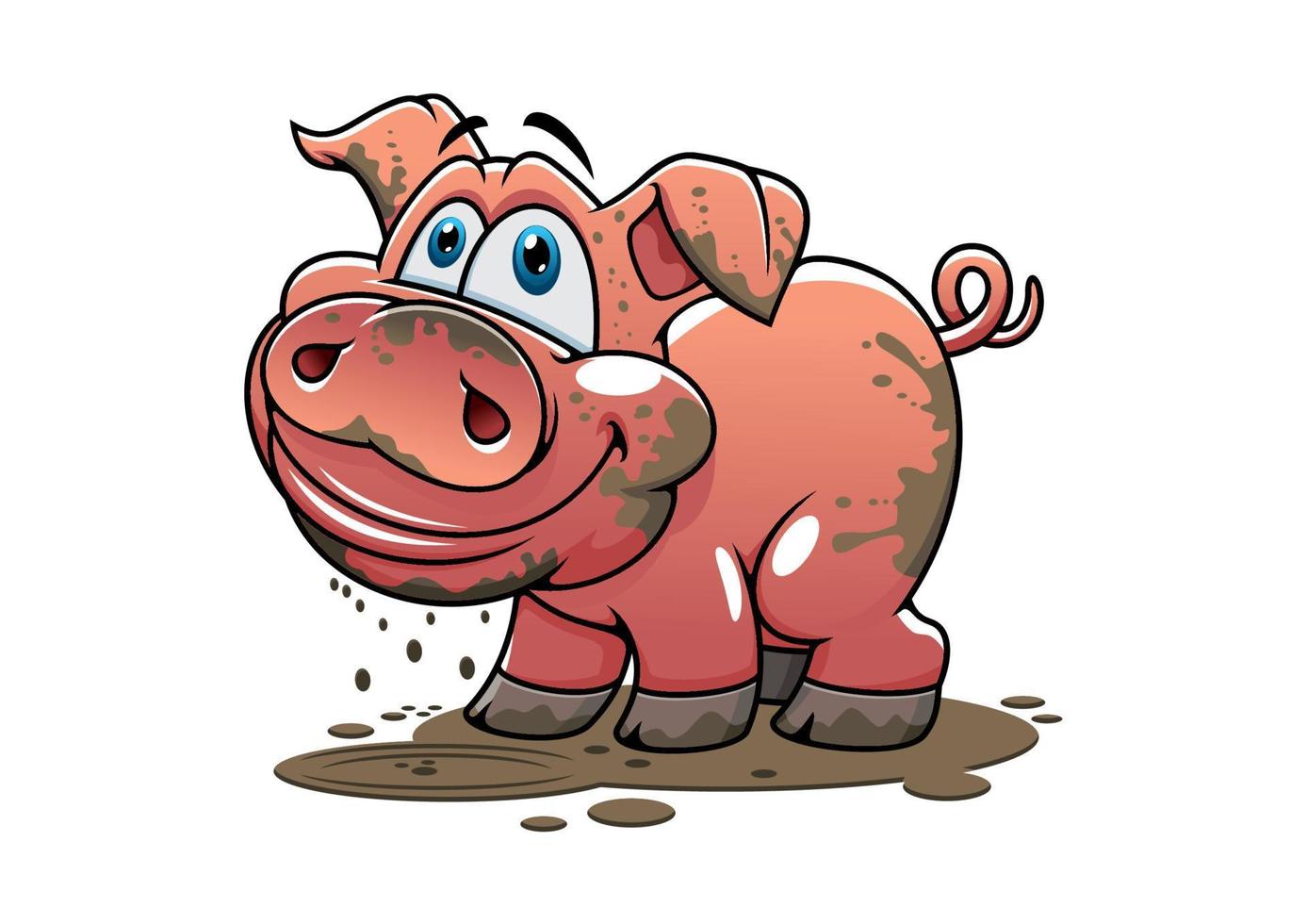 Cute little muddy cartoon pig vector