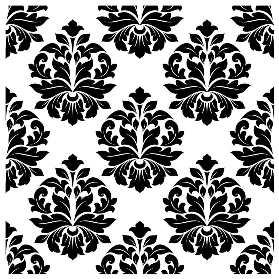 patrón de damasco floral blanco y negro vector
