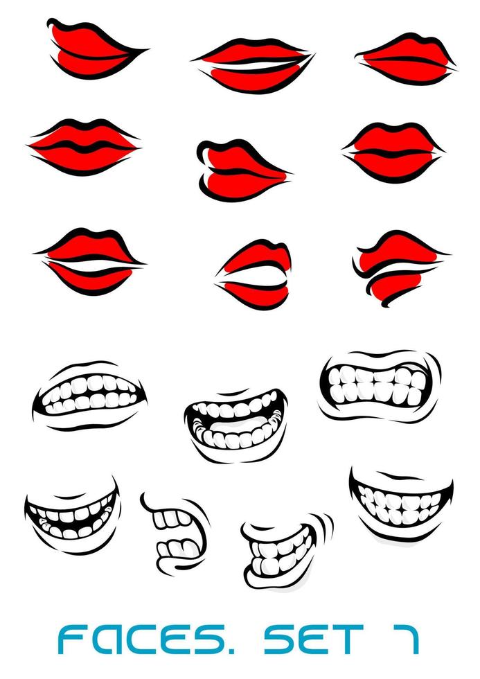 Cartooned lips and mouth set vector